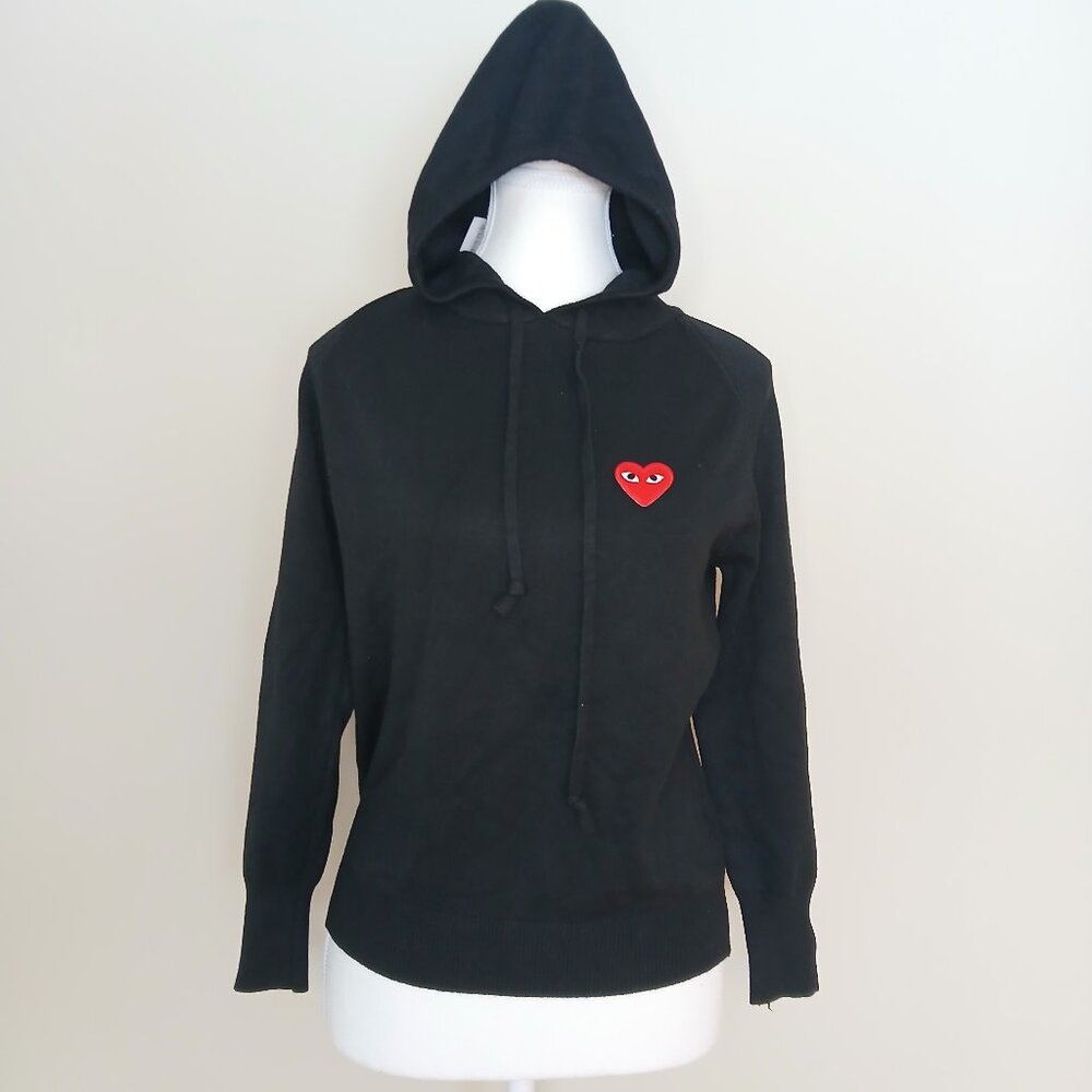 NWT Comme des Garcons PLAY Iconic Heart Print 100% Wool Hoodie Sweater Size L